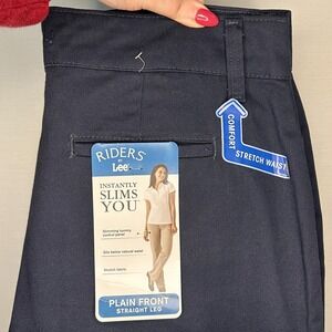 Riders by Lee Easy Care Navy Blue‎ Stretch Waist Slimming Pants Womens 8M NEW